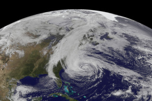 An image of Hurricane Sandy taken on October 28, 2012.  CREDIT: NOAA/NASA GOES Project.